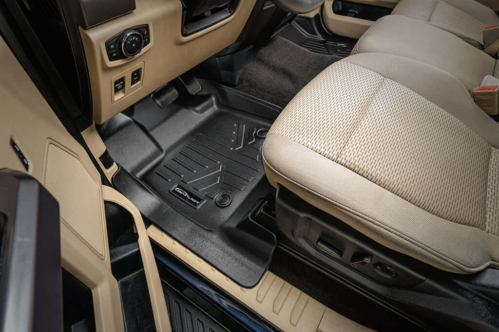 SmartCoverage™ Custom Fit Floor Liners For 2015-2025 Ford F-150 with 1st Row Bucket Seats & OEM 2nd Row Under Seat Storage (Vinyl Flooring)