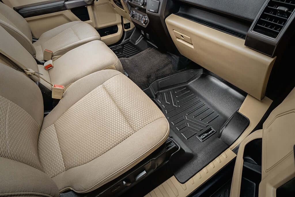 SmartCoverage™ Custom Fit Floor Liners For 2015-2025 Ford F-150 with 1st Row Bucket Seats & OEM 2nd Row Under Seat Storage (Vinyl Flooring)