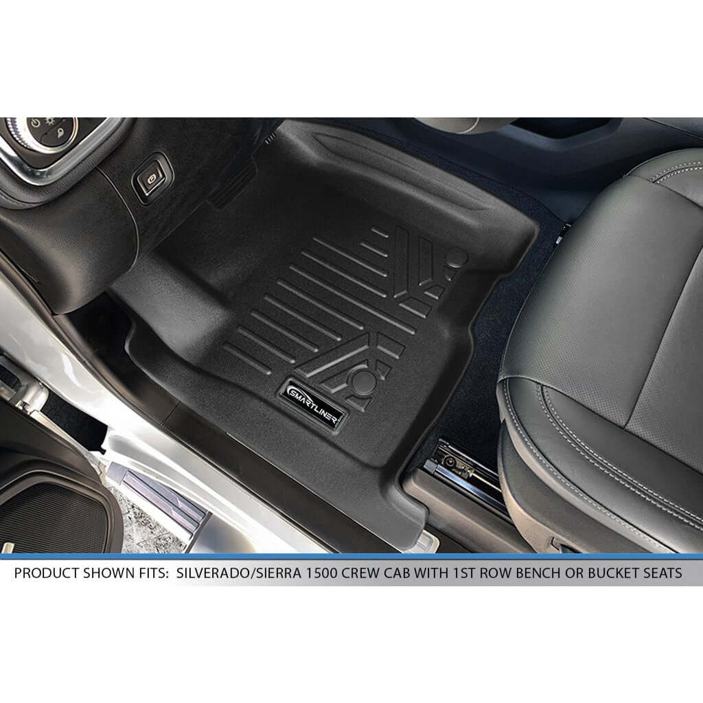 SMARTLINER Custom Fit Floor Liners For 2019-2024 Chevrolet Silverado 1500 Double Cab with Carpet Flooring and 1st Row Bench Seat with OTH Coverage (with 2nd Row Under Seat Storage)