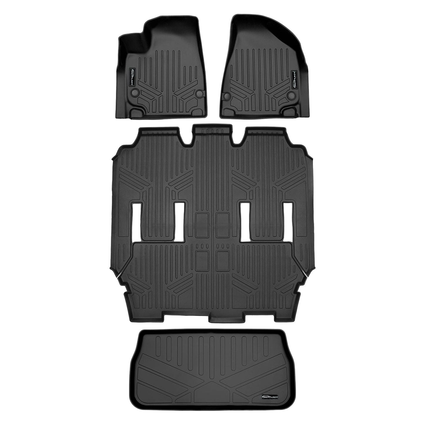 SMARTLINER Custom Fit Black 3 Row Liner Set & Cargo Liner Behind 3rd Row Compatible With 2021-2025 Chrysler Pacifica  (Fits Limited)