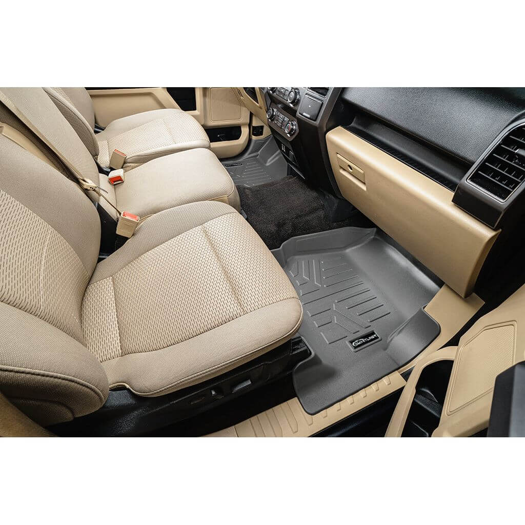 SmartCoverage™ Custom Fit Floor Liners For 2015-2025 Ford F-150 with 1st Row Bucket Seats & OEM 2nd Row Under Seat Storage (Vinyl Flooring)